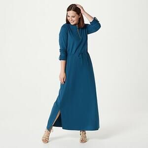 Ambernoon II Drawstring Waist UPF 50+ Maxi Sun Coverup Dress Dark Teal Medium